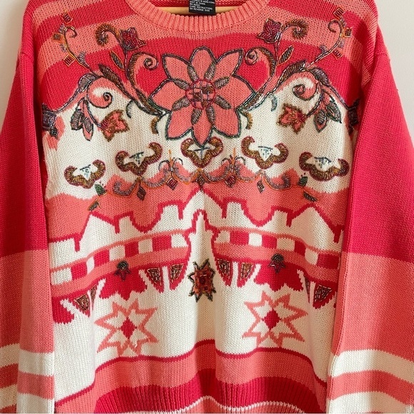 Vintage I.B. Diffusion Granny Beaded Floral Striped Knit Sweater - Picture 6 of 6